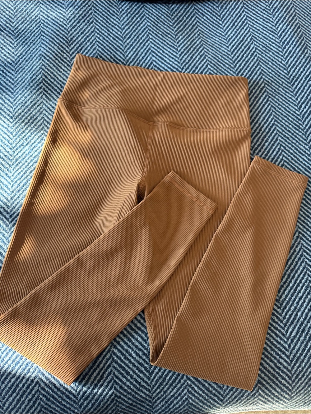 Athleta Ribbed High-Rise Leggings in Camel Brown